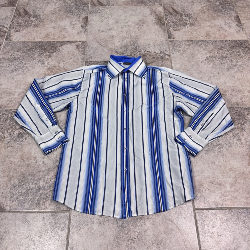 Roar Button Up‎ Shirt Mens Large Striped Long Sleeve Micro Cotton Casual